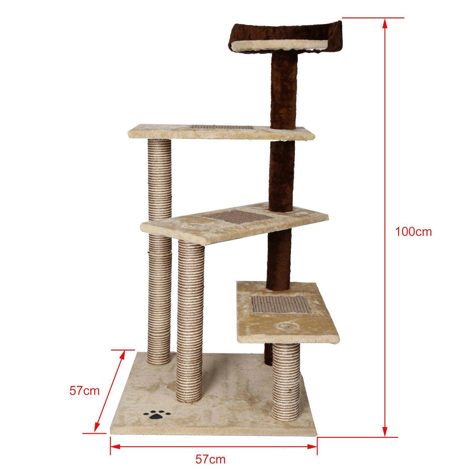Arbre à chat 100 cm corde sisal bicolore griffoir grattoir jeux beige et marron - Image 4