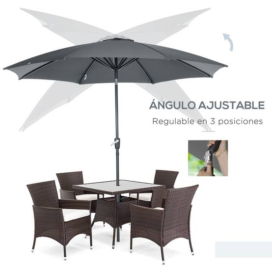 Parasol de jardin à manivelle et toit inclinable pour terrasse ou patio extérieur Ø300 x 252 cm Gris - Image 6