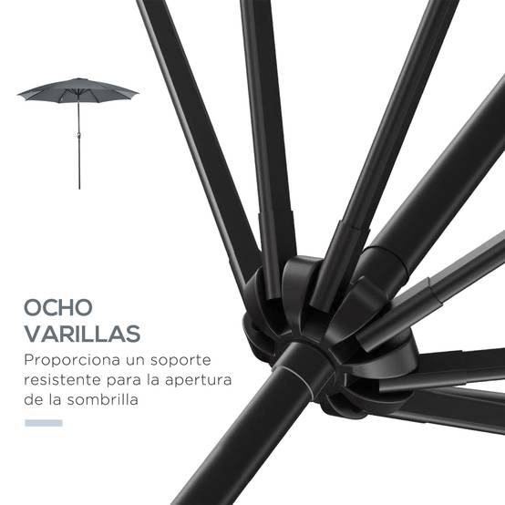 Parasol de jardin à manivelle et toit inclinable pour terrasse ou patio extérieur Ø300 x 252 cm Gris - Image 9