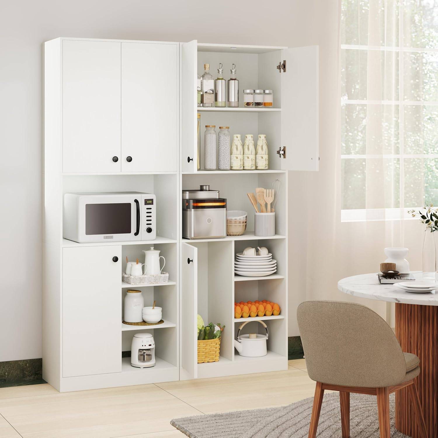 Bufft d cuisin avc 3 placards t 3 étagèrs ouvrts, mubl