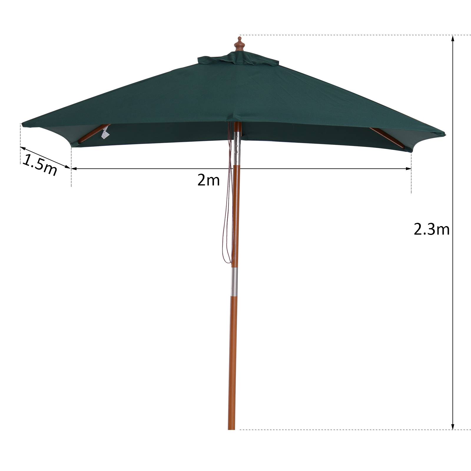 Outsunny - Parasol droit rectangulaire inclinable 2x1,5x2,3m bois polyester haute densité vert foncé - Outsunny - Image 3