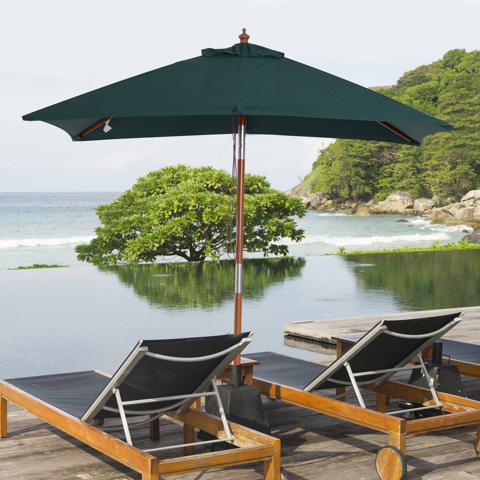 Outsunny - Parasol droit rectangulaire inclinable 2x1,5x2,3m bois polyester haute densité vert foncé - Outsunny - Image 2