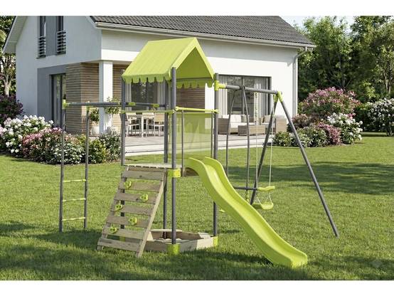 Habitat Et Jardin - Aire De Jeu Portique En Métal Avec Toboggan Et Bac A Sable "lucien" - Vert -habitat Et Jardin - Image 2