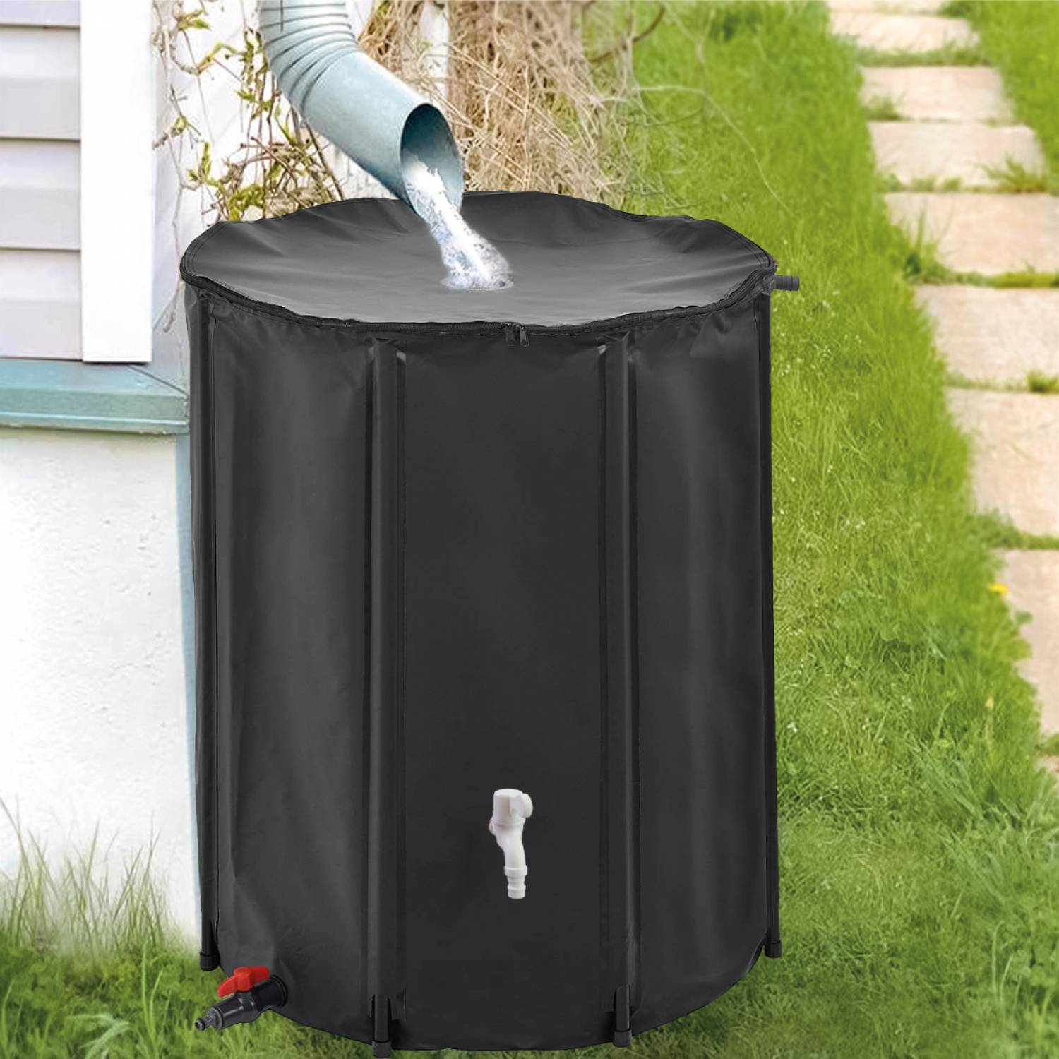 Réservoir souple, récupérateur d'eau de pluie pliable - 200 L - Noir - Linxor - Image 4