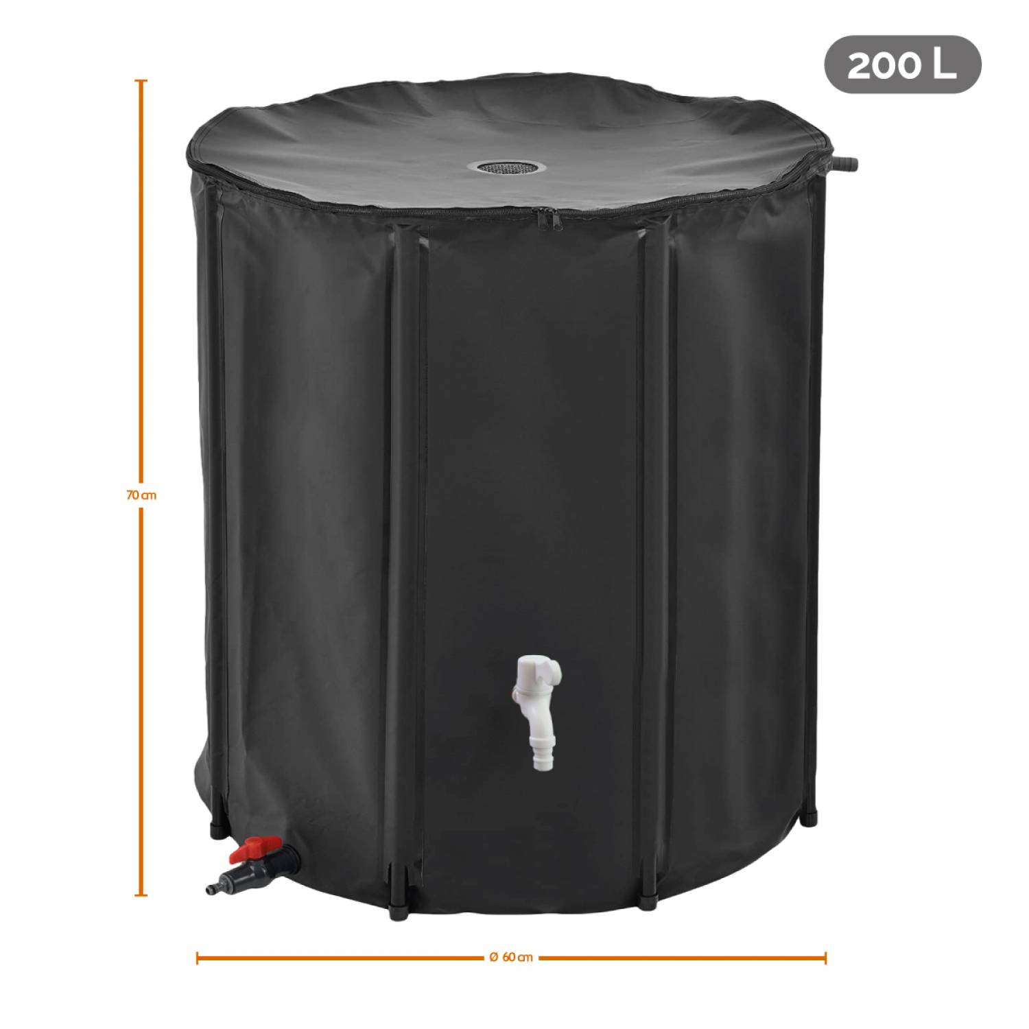 Réservoir souple, récupérateur d'eau de pluie pliable - 200 L - Noir - Linxor - Image 2