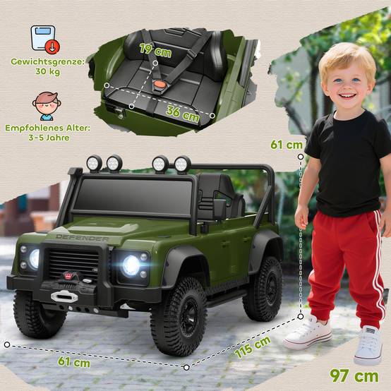Voiture électrique pour enfants, fonctionne sur batterie 12 V, télécommande, fonction musicale, klaxon, lumières LED, verte - Image 5