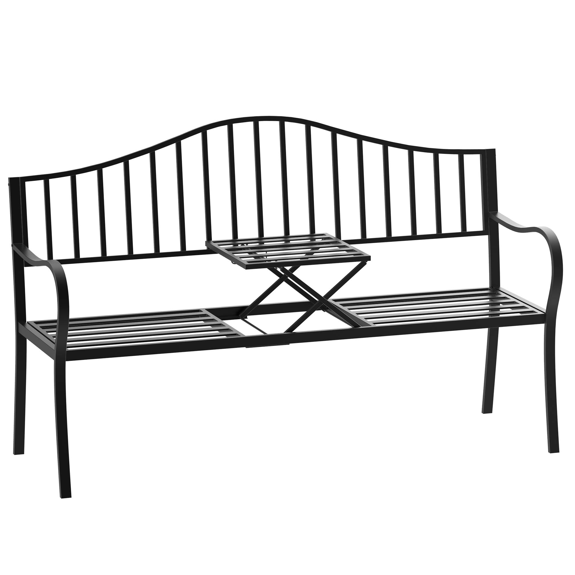 ComfortXL - Banc de jardin métal 2 places patio cour table centrale escamotable 150x53x95cm noir - ComfortXL Outdoor Living - Image 1