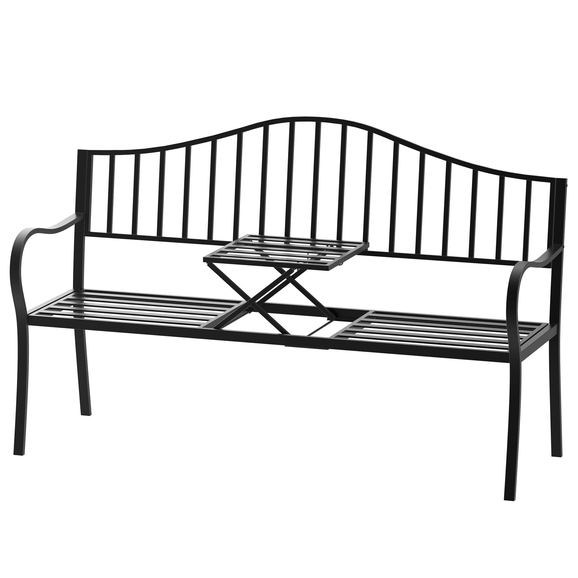ComfortXL - Banc de jardin métal 2 places patio cour table centrale escamotable 150x53x95cm noir - ComfortXL Outdoor Living - Image 2