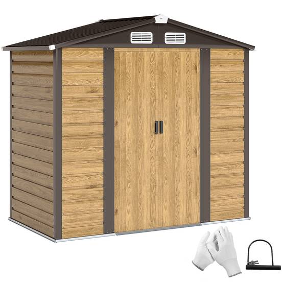 Abri de jardin 2,36 m², cabane de jardin exterieur en acier galvanisé facile à monter, 213x120x194cm chêne - Image 1