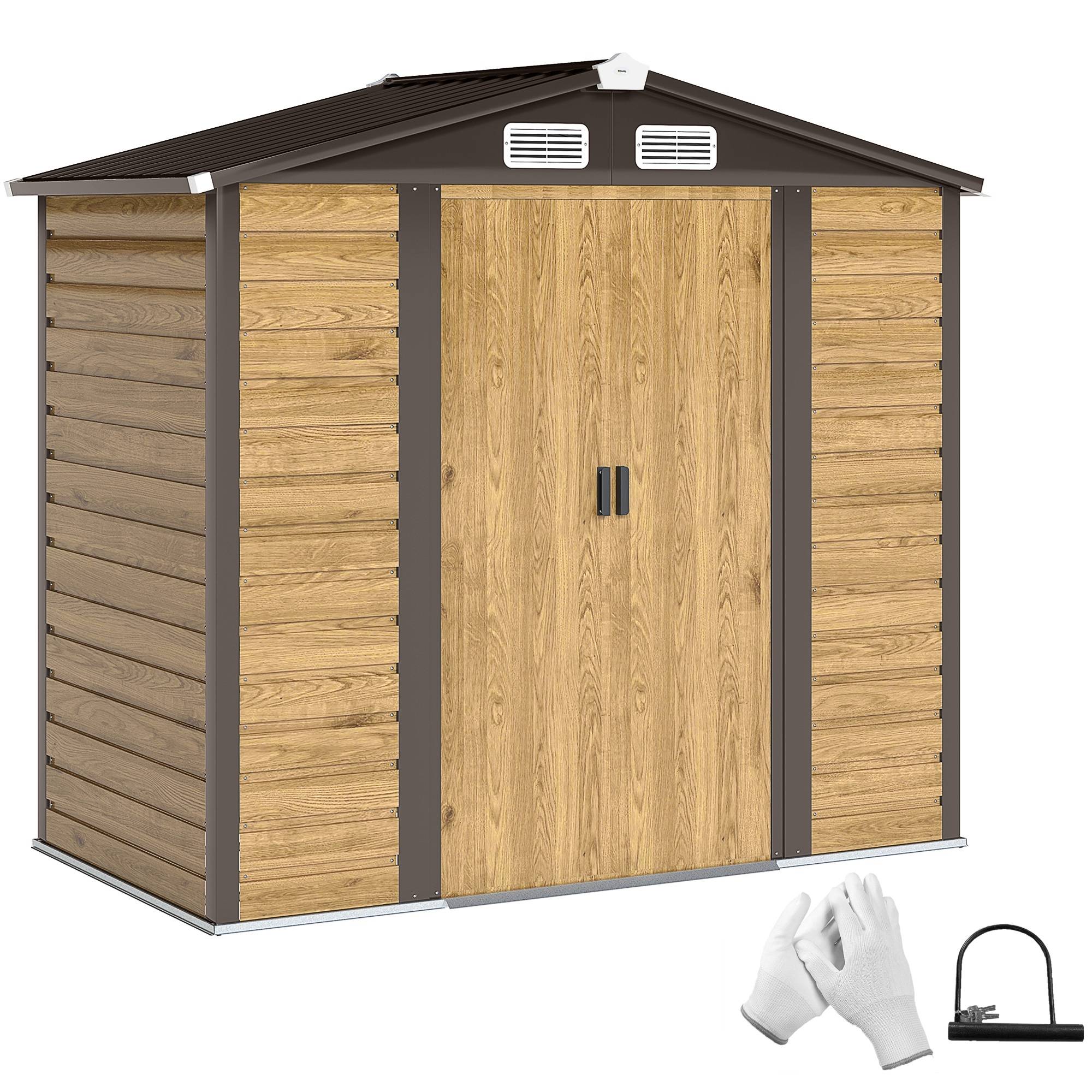 Abri de jardin 2,36 m², cabane de jardin exterieur en acier galvanisé facile à monter, 213x120x194cm chêne - Image 1