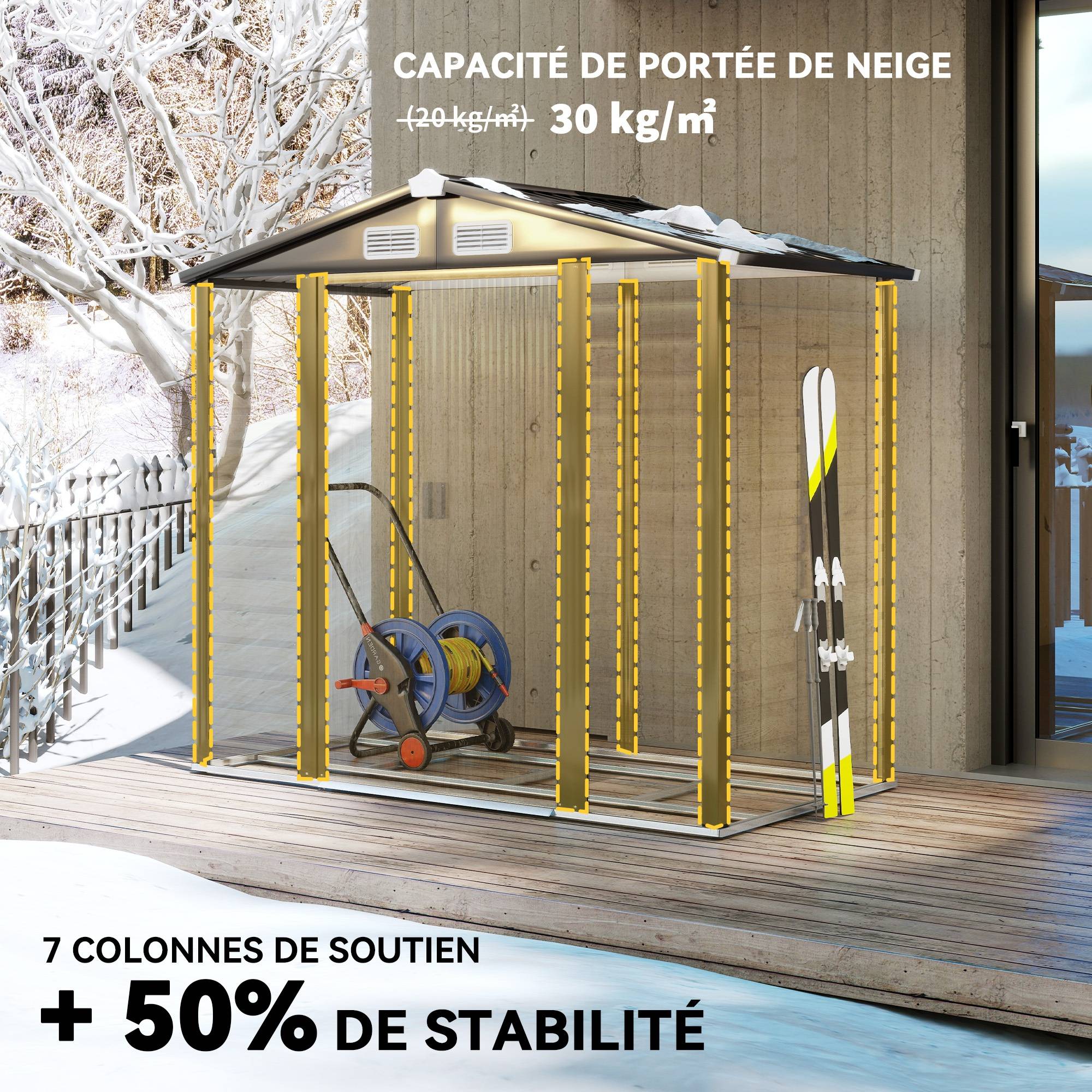 Abri de jardin 2,36 m², cabane de jardin exterieur en acier galvanisé facile à monter, 213x120x194cm chêne - Image 7