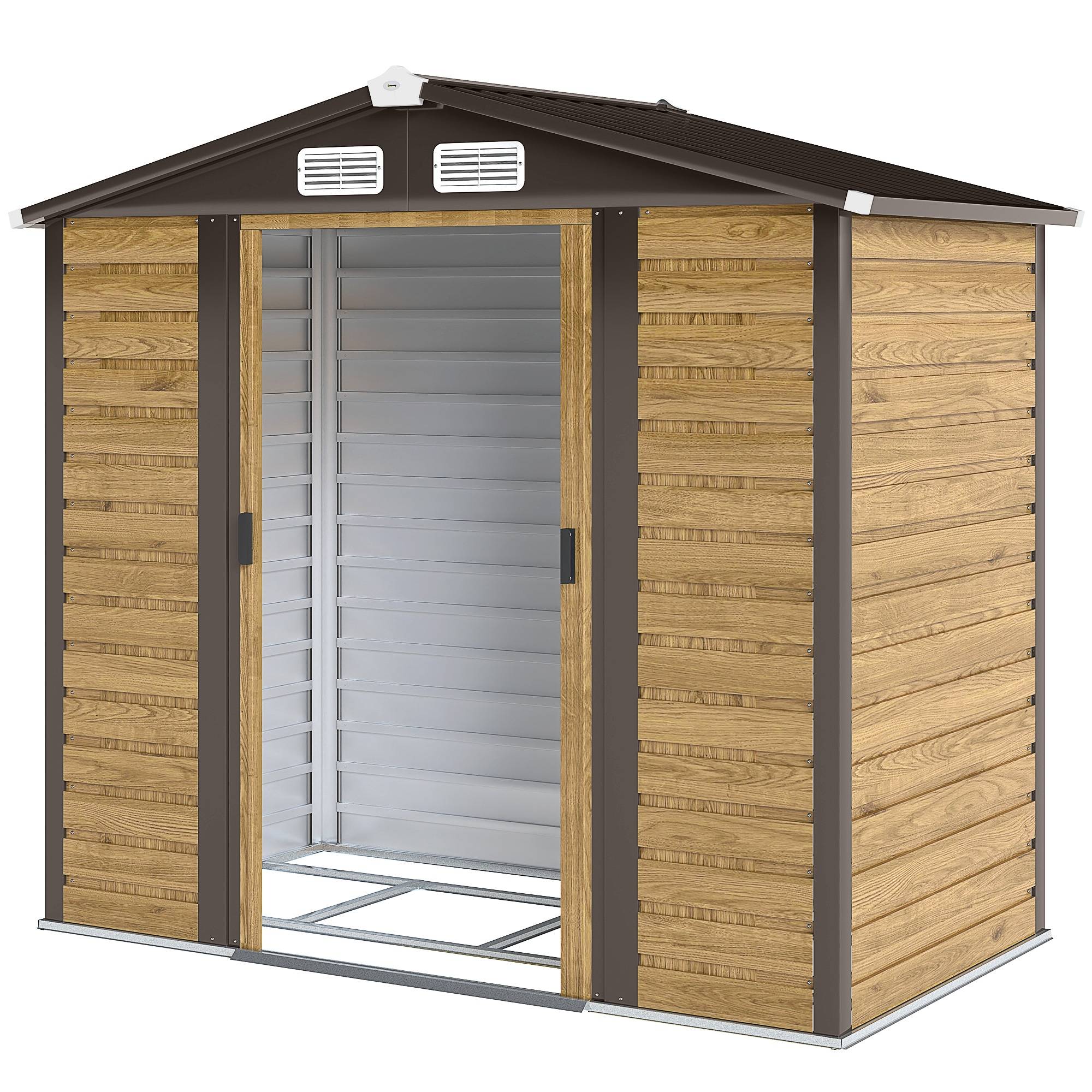 Abri de jardin 2,36 m², cabane de jardin exterieur en acier galvanisé facile à monter, 213x120x194cm chêne - Image 2