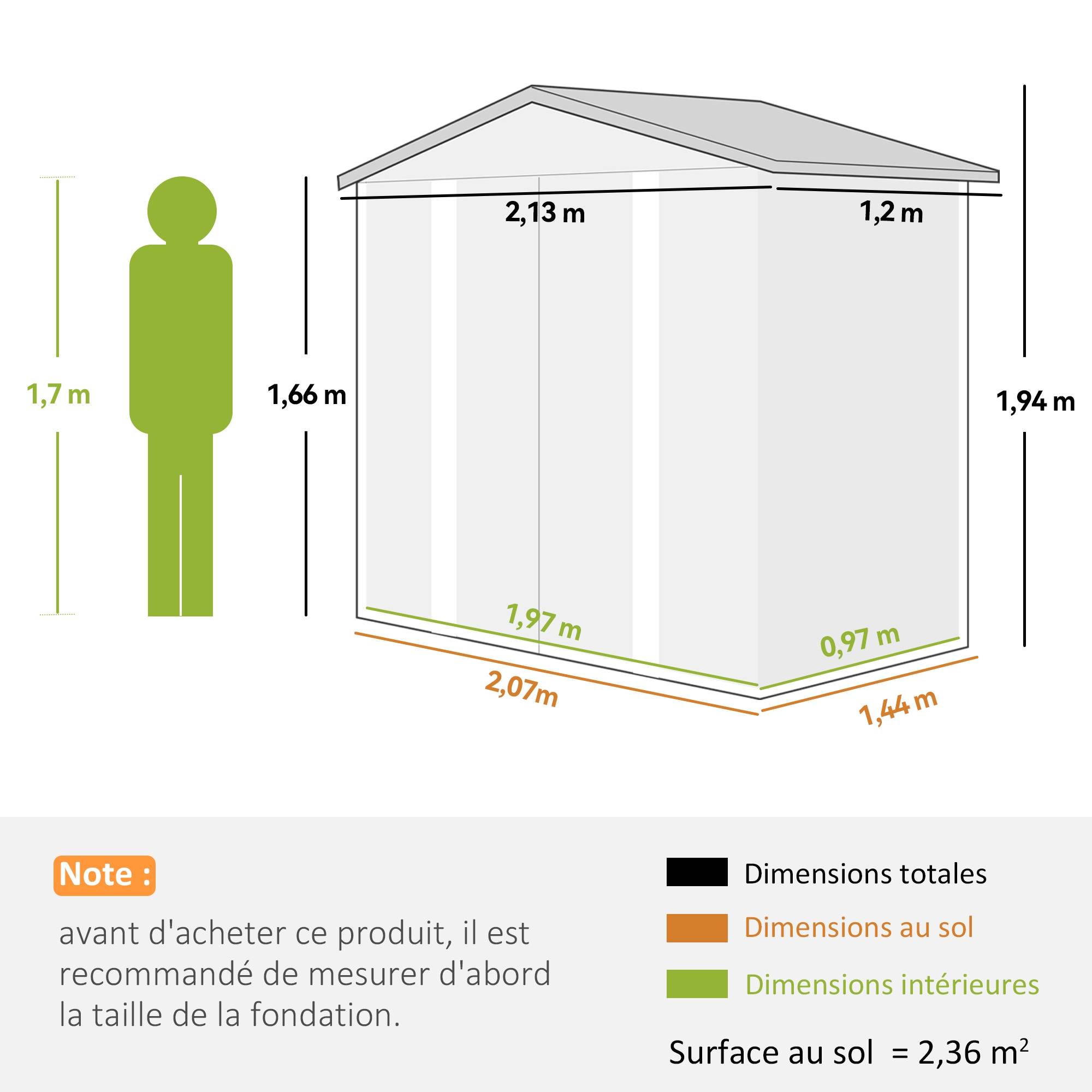 Abri de jardin 2,36 m², cabane de jardin exterieur en acier galvanisé facile à monter, 213x120x194cm chêne - Image 5