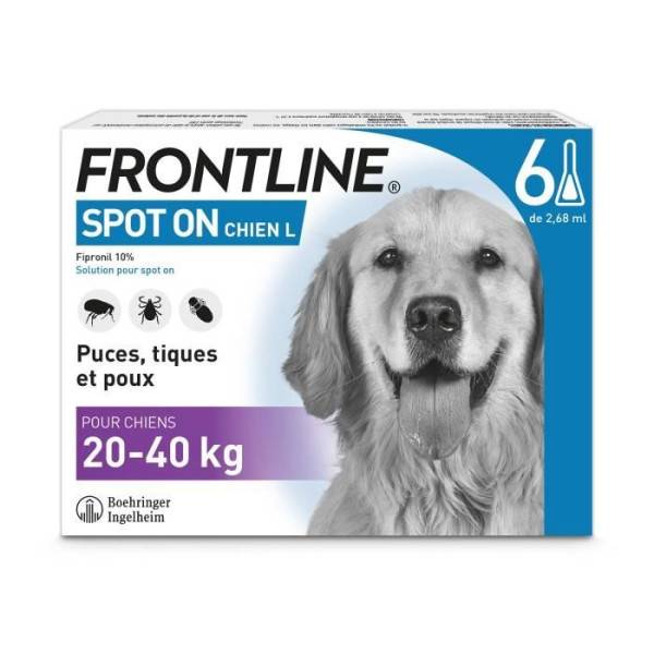 Frontline - FRONTLINE 6 pipettes Spot On Chien L - 20 a 40 kg - Puces tiques et poux - Image 1