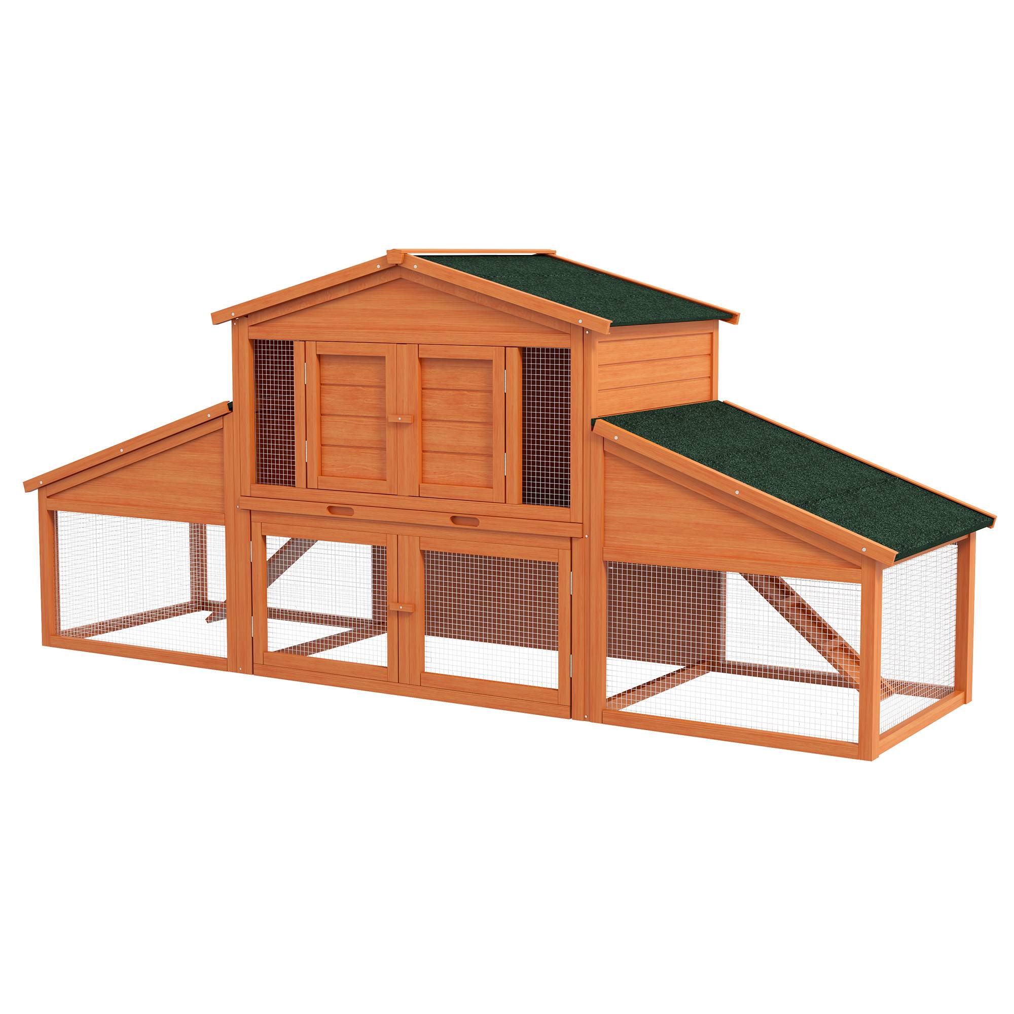 Clapier cage à lapins rongeurs poulailler XXL 2 étages 2 enclos tiroir déjection 2,25L x 0,70l x 1H m bois massif pin - Image 2