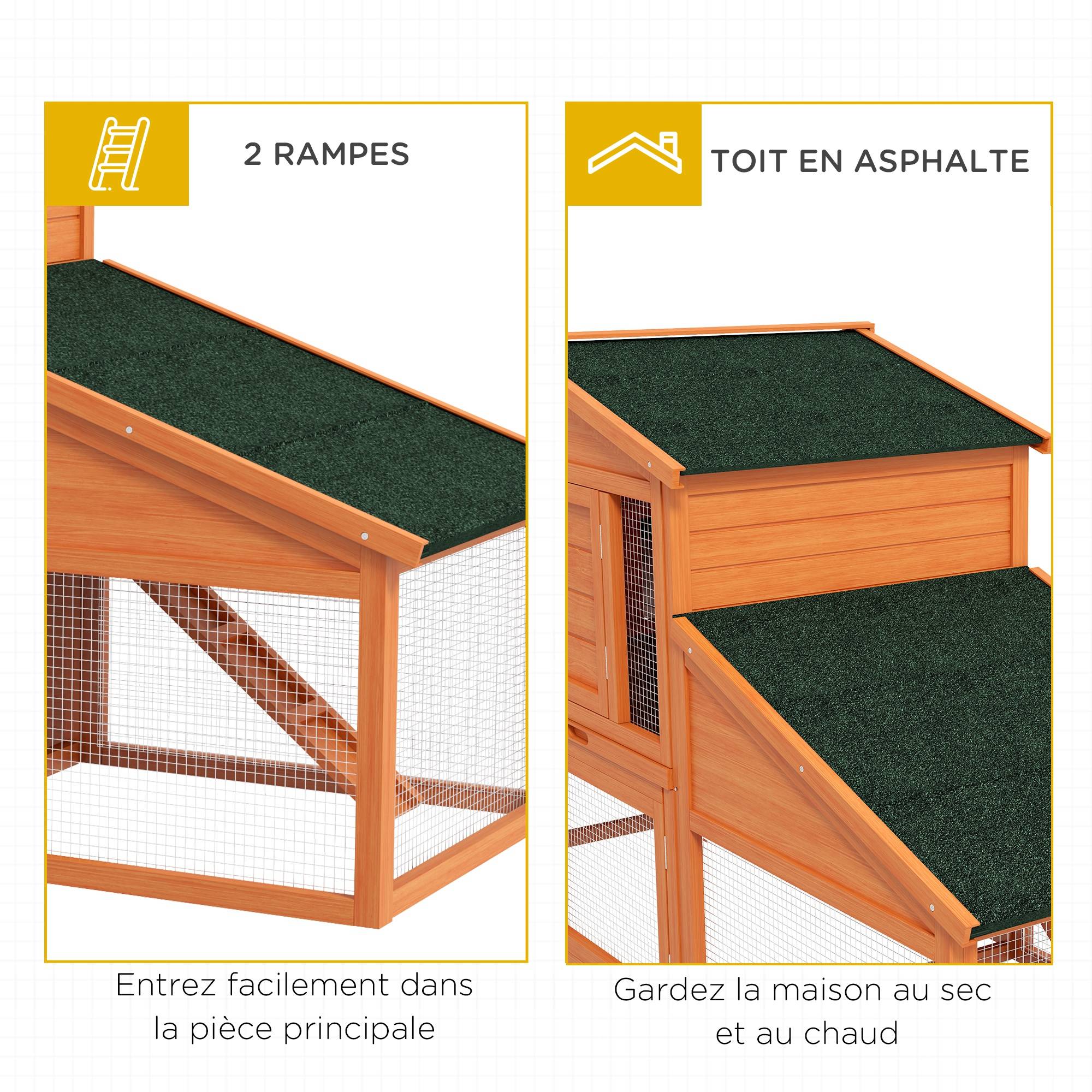 Clapier cage à lapins rongeurs poulailler XXL 2 étages 2 enclos tiroir déjection 2,25L x 0,70l x 1H m bois massif pin - Image 9