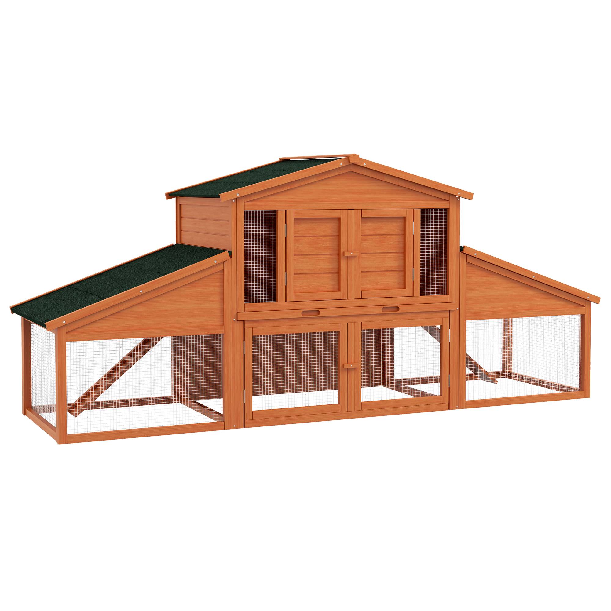 Clapier cage à lapins rongeurs poulailler XXL 2 étages 2 enclos tiroir déjection 2,25L x 0,70l x 1H m bois massif pin - Image 1