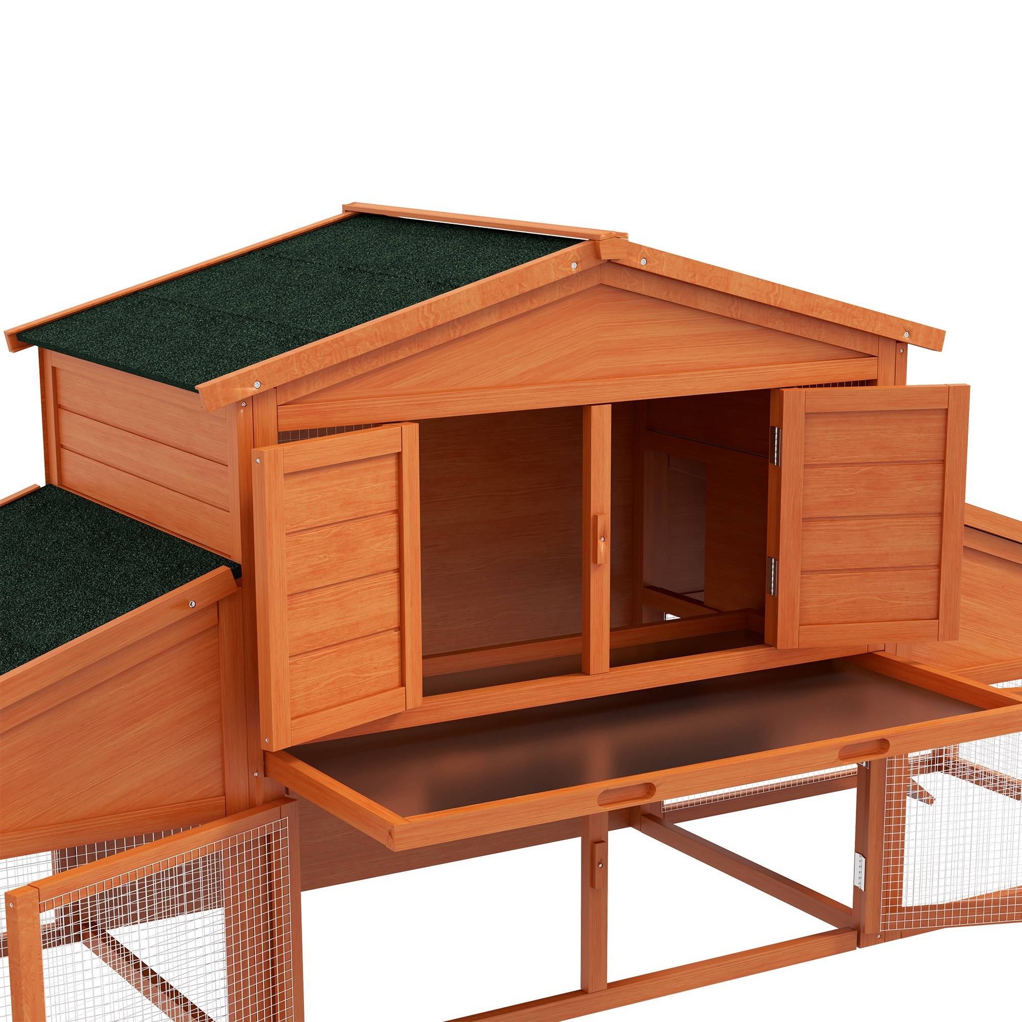 Clapier cage à lapins rongeurs poulailler XXL 2 étages 2 enclos tiroir déjection 2,25L x 0,70l x 1H m bois massif pin - Image 10