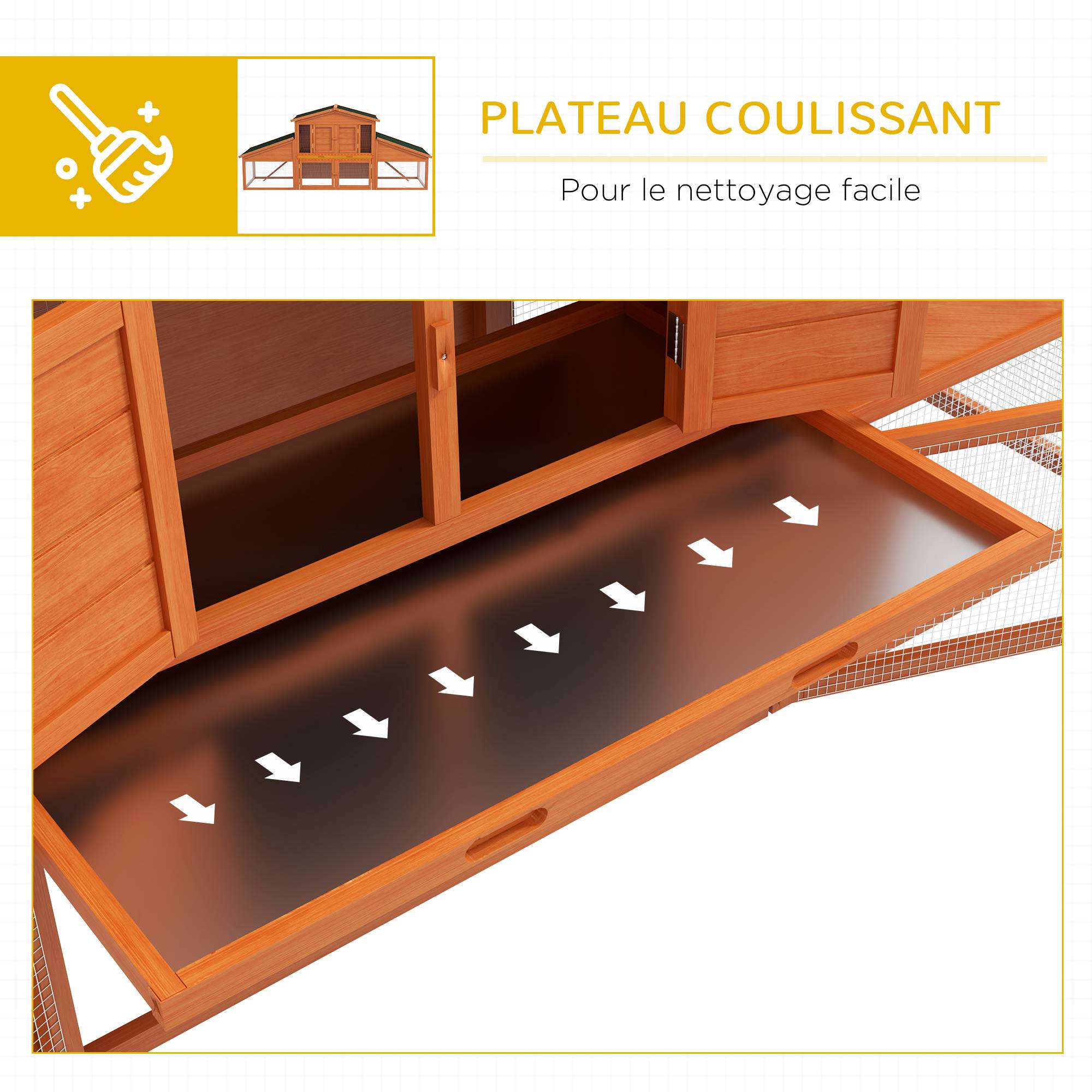Clapier cage à lapins rongeurs poulailler XXL 2 étages 2 enclos tiroir déjection 2,25L x 0,70l x 1H m bois massif pin - Image 8