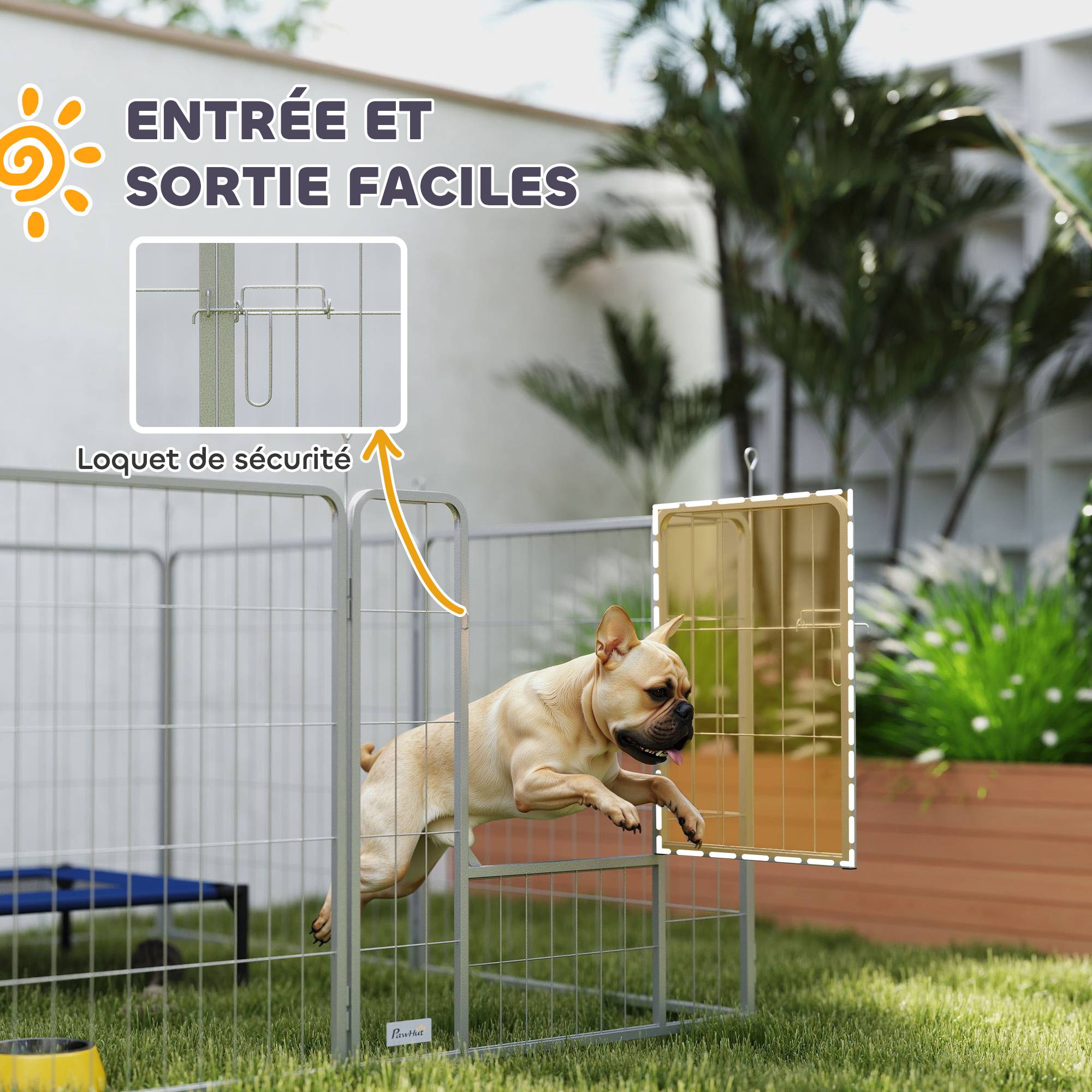 Parc pour chien enclos chien 8 panneaux modulable pliable acier avec porte pour chiot intérieur extérieur 80H cm argent - Image 7