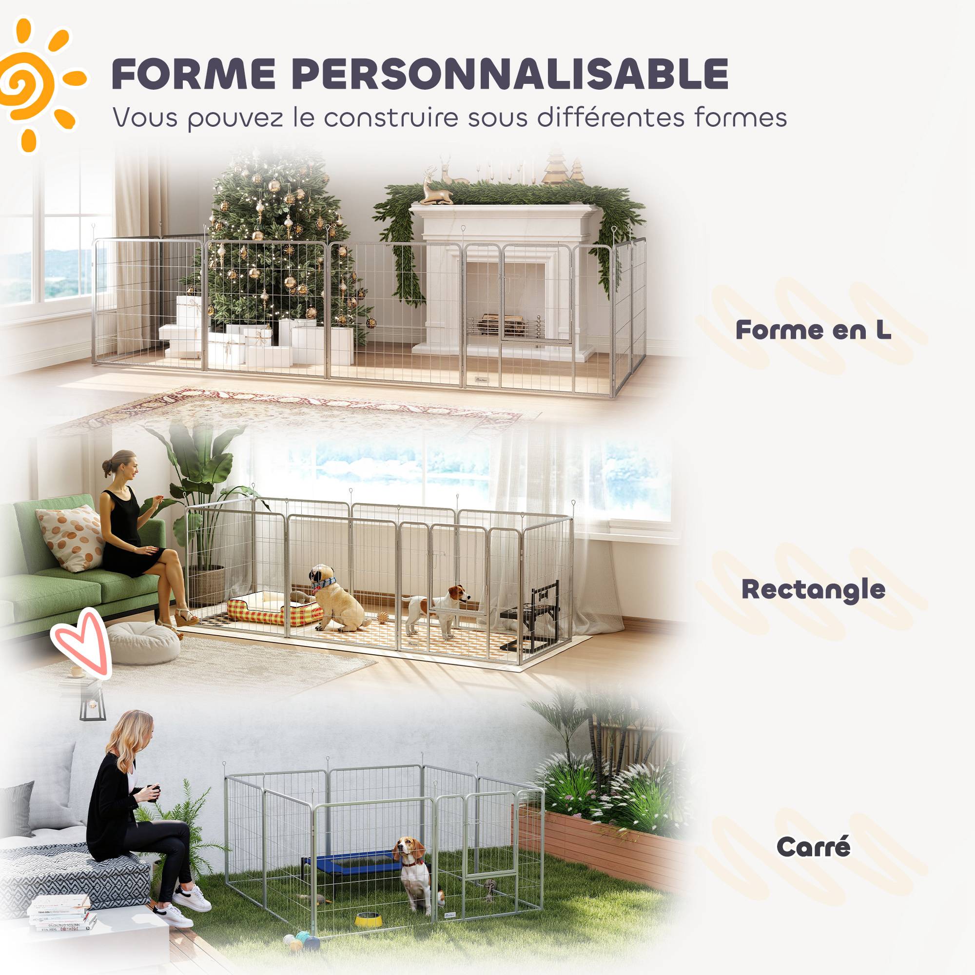 Parc pour chien enclos chien 8 panneaux modulable pliable acier avec porte pour chiot intérieur extérieur 80H cm argent - Image 6