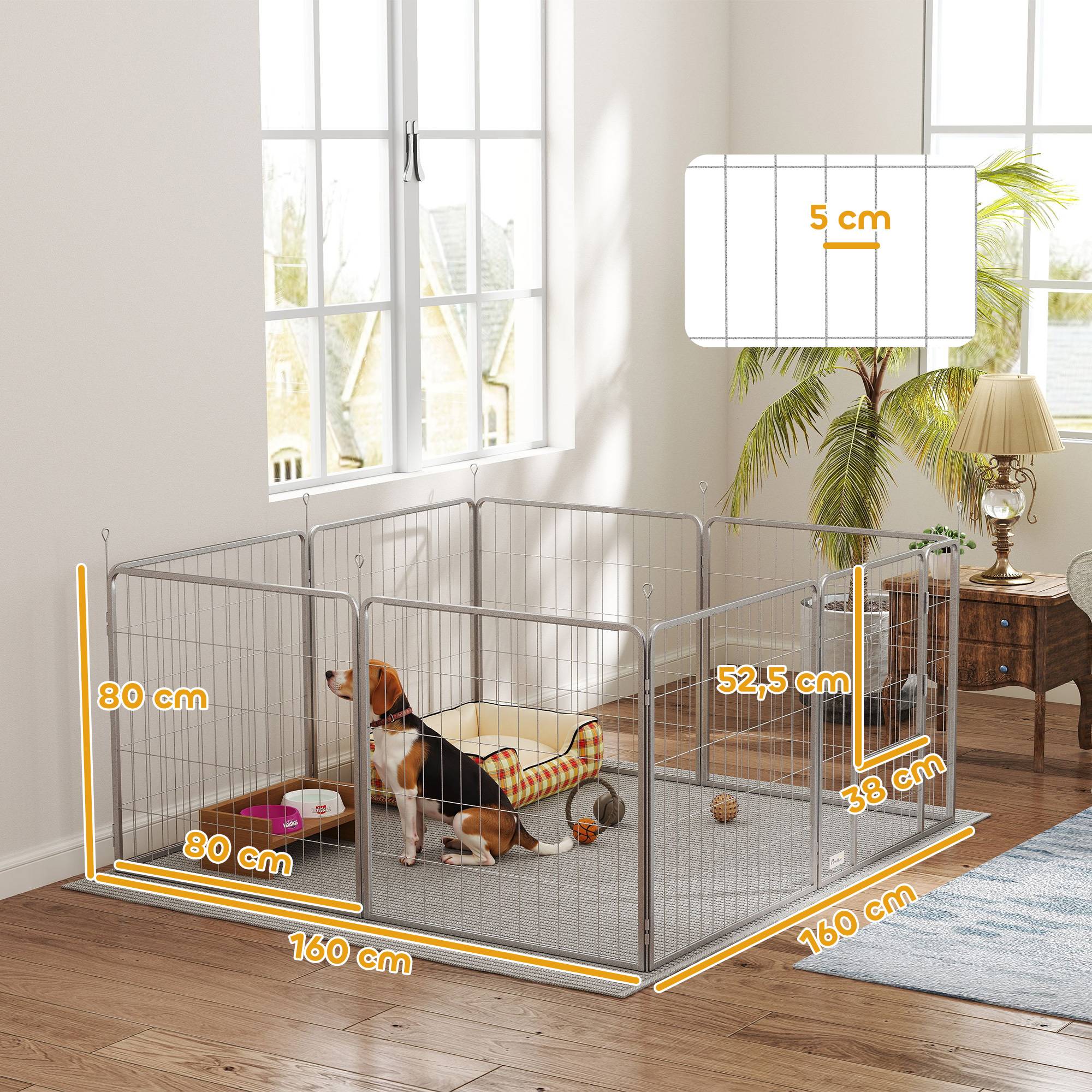 Parc pour chien enclos chien 8 panneaux modulable pliable acier avec porte pour chiot intérieur extérieur 80H cm argent - Image 5