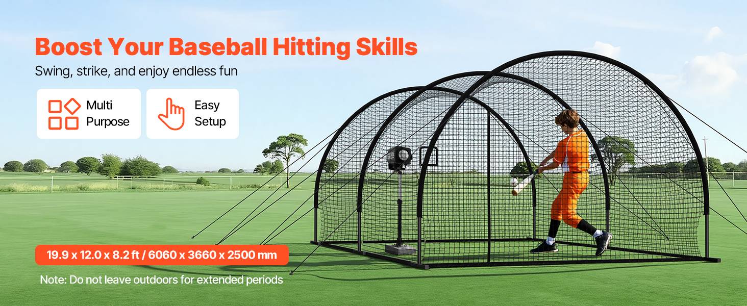 Vevor - VEVOR Cage de frappe 6,06x3,66x2,50 m, tunnel portable baseball/softball, filet PEHD 44 mm, structure acier, sac 600D inclus. - Image 9