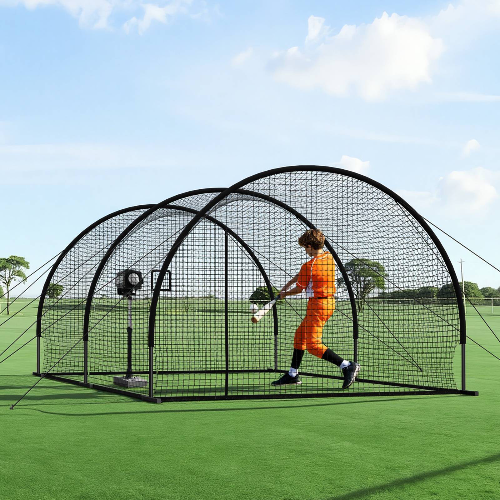 Vevor - VEVOR Cage de frappe 6,06x3,66x2,50 m, tunnel portable baseball/softball, filet PEHD 44 mm, structure acier, sac 600D inclus. - Image 8