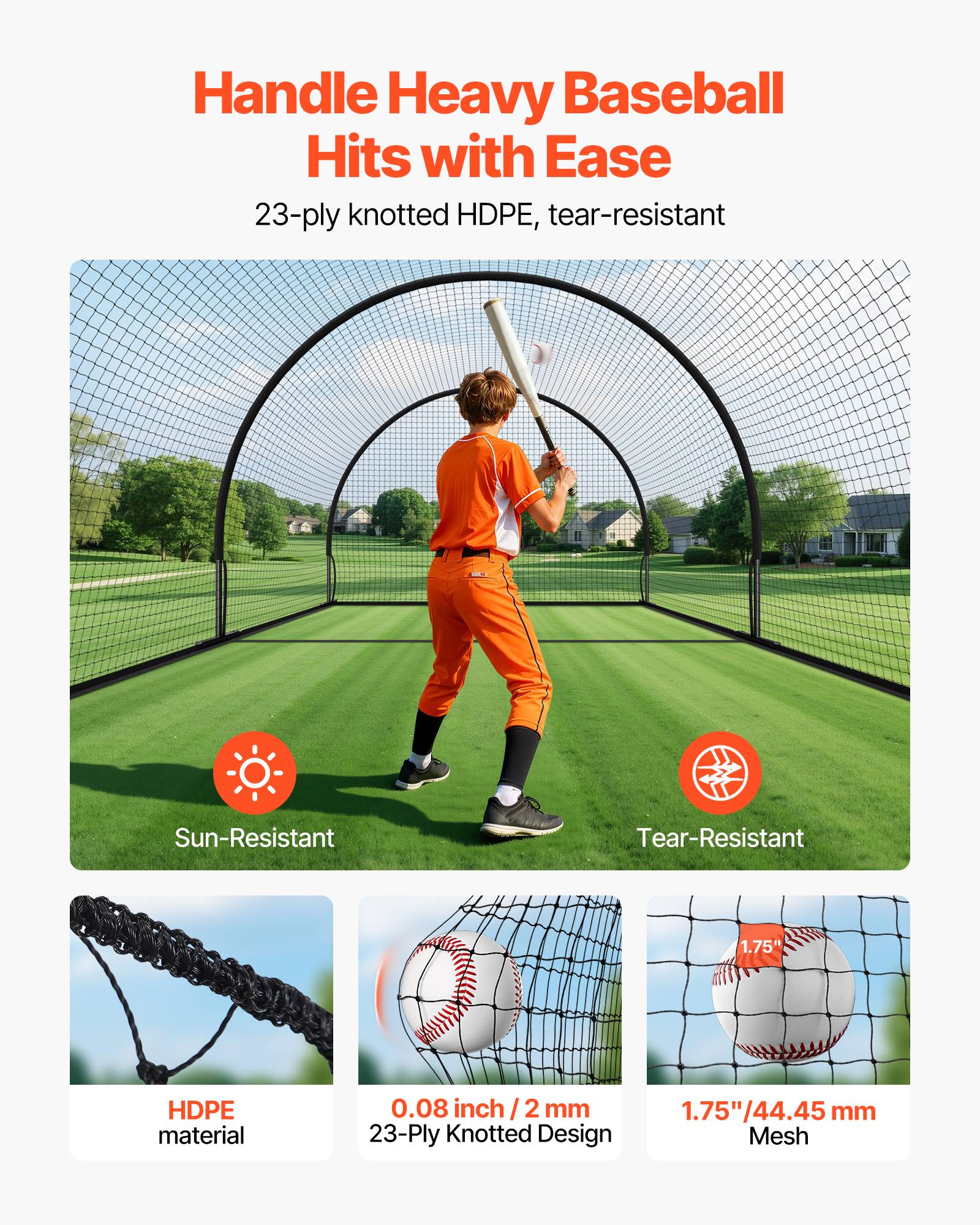 Vevor - VEVOR Cage de frappe 6,06x3,66x2,50 m, tunnel portable baseball/softball, filet PEHD 44 mm, structure acier, sac 600D inclus. - Image 4