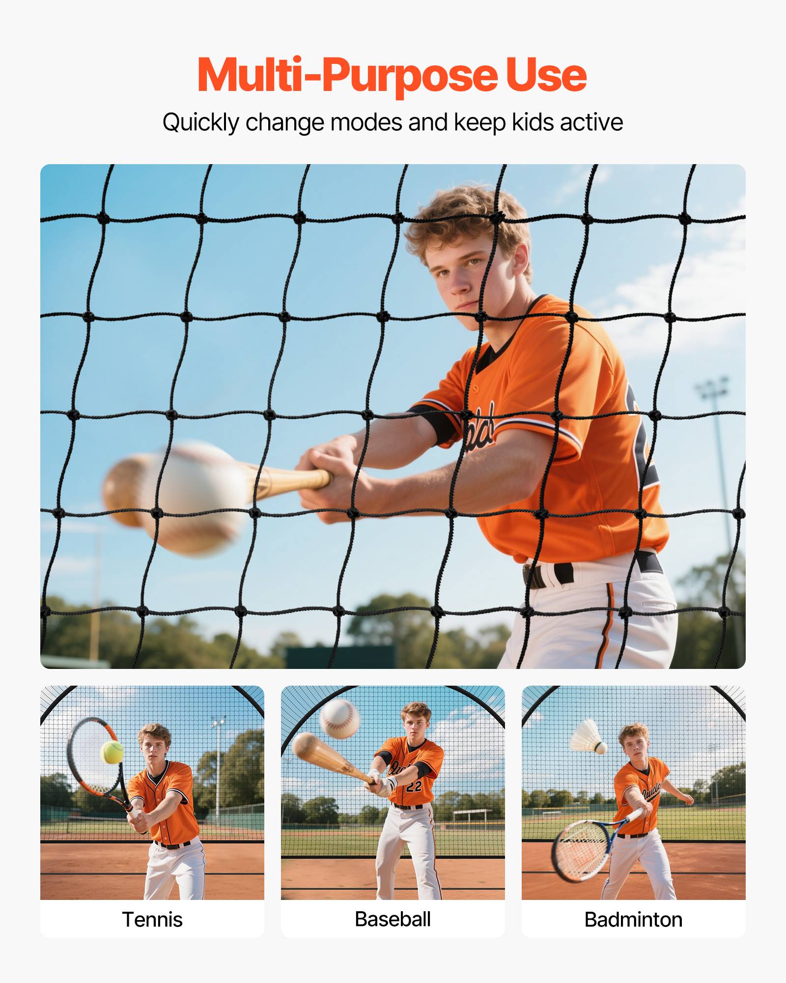 Vevor - VEVOR Cage de frappe 6,06x3,66x2,50 m, tunnel portable baseball/softball, filet PEHD 44 mm, structure acier, sac 600D inclus. - Image 5