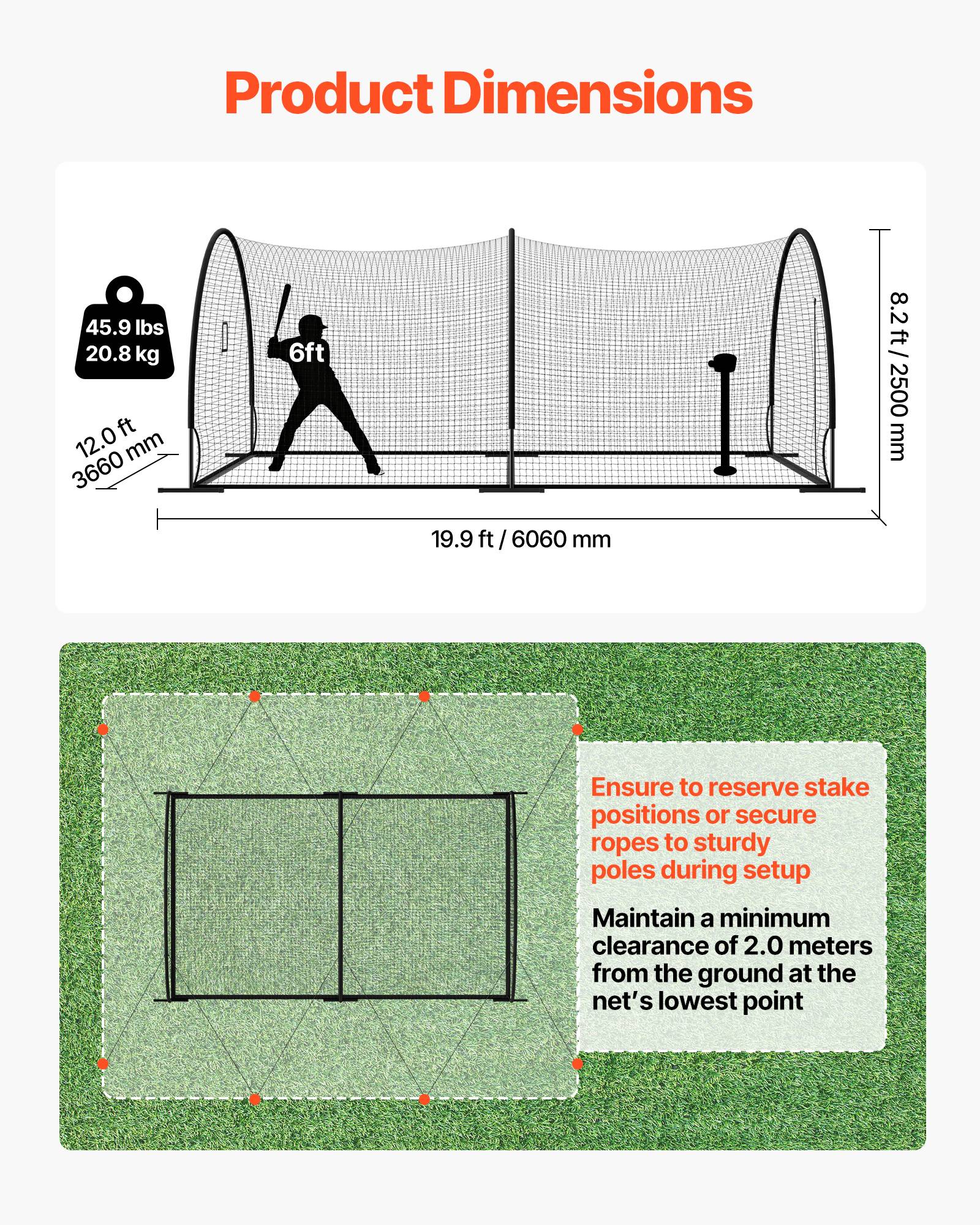 Vevor - VEVOR Cage de frappe 6,06x3,66x2,50 m, tunnel portable baseball/softball, filet PEHD 44 mm, structure acier, sac 600D inclus. - Image 2