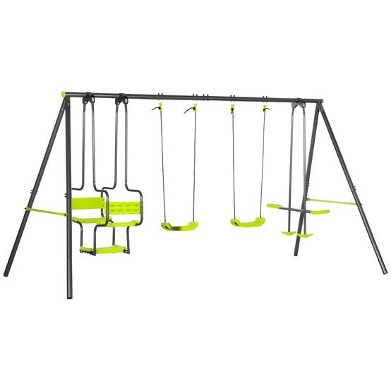 Balançoire extérieure verte 6 places structure acier enfants dès 3 ans 355 × 184 × 186 cm - Image 1