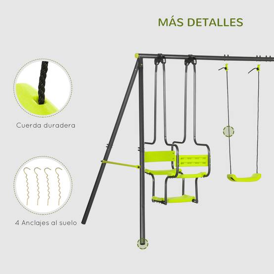 Balançoire extérieure verte 6 places structure acier enfants dès 3 ans 355 × 184 × 186 cm - Image 9