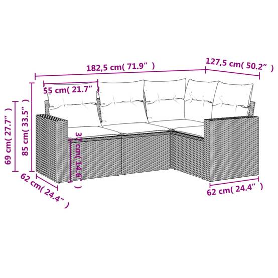Vidaxl - Salon de jardin 4 pcs avec coussins gris résine tressée vidaXL 3251247 - Image 4