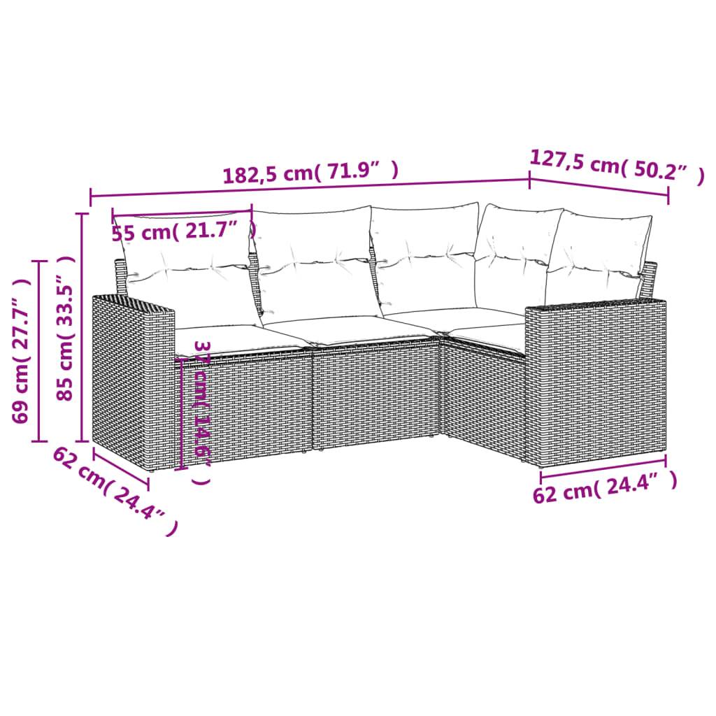 Vidaxl - Salon de jardin 4 pcs avec coussins gris résine tressée vidaXL 3251247 - Image 4