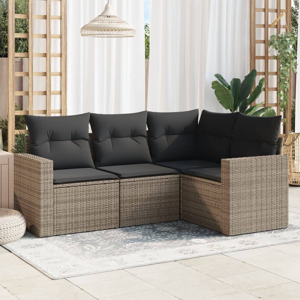 Vidaxl - Salon de jardin 4 pcs avec coussins gris résine tressée vidaXL 3251247 - Image 1