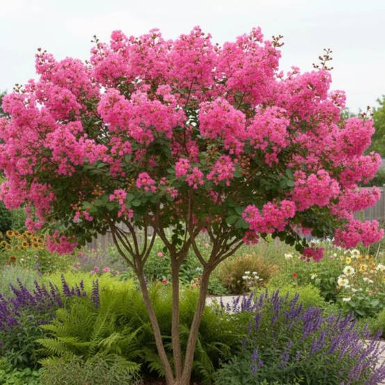 Lilas des Indes La Mousson, Lagerstroemia à fleurs Rouge/Rose - feuillage Caduc - Pot de 80 Litres - Haute tige 18/20 - Image 5