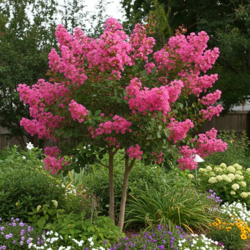 Lilas des Indes La Mousson, Lagerstroemia à fleurs Rouge/Rose - feuillage Caduc - Pot de 80 Litres - Haute tige 18/20 - Image 4