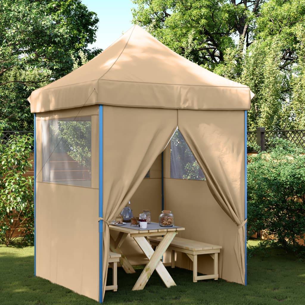 Tente de réception pliable acier et tissu Oxford beige et bleu 200 x 200 x 306 cm - PANGIVO - Image 1