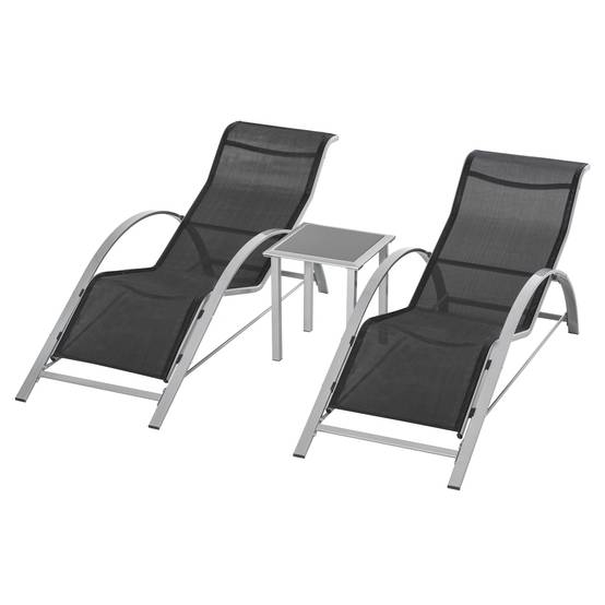 Ensemble de 2 chaises longues de jardin et table en verre, chaise longue en tissu respirant, 59 x 169 x 66 cm, noir et gris - Image 2