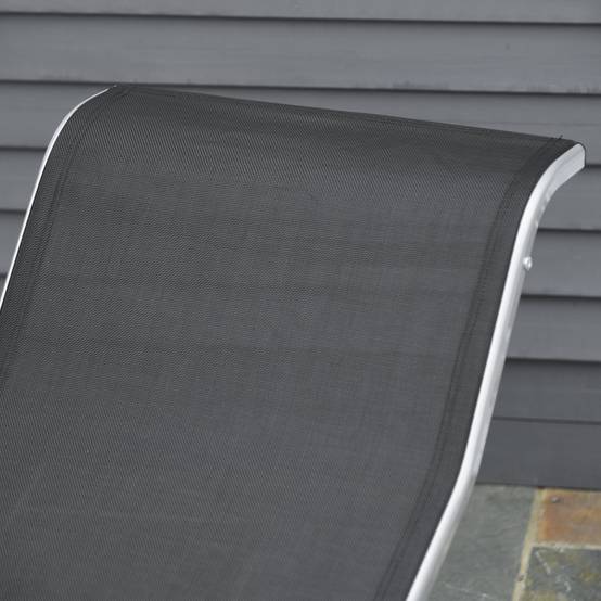 Ensemble de 2 chaises longues de jardin et table en verre, chaise longue en tissu respirant, 59 x 169 x 66 cm, noir et gris - Image 10