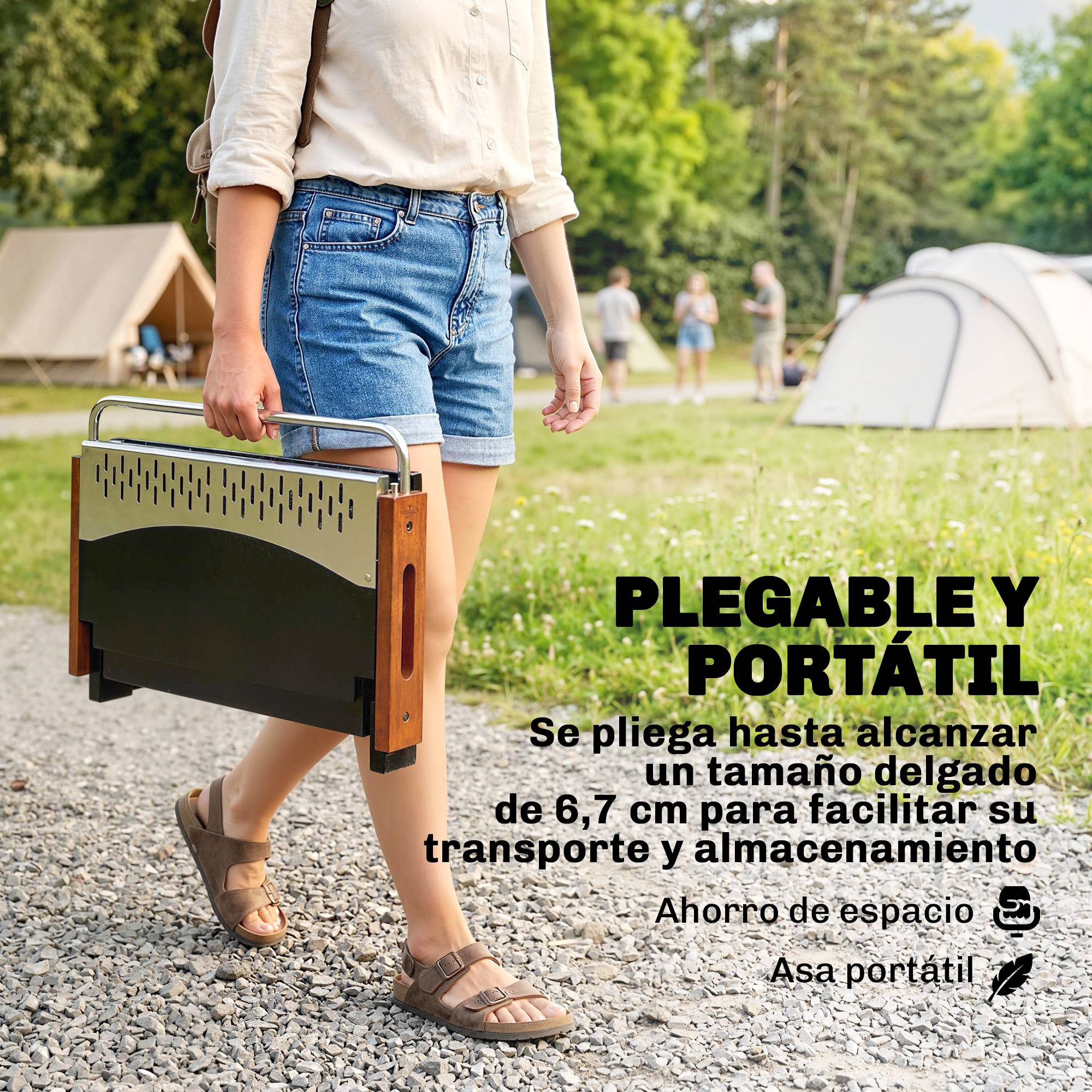 Barbecue charbon pliable portable 50,5x34x33cm, bac à charbon amovible, camping pique-nique noir - Image 6