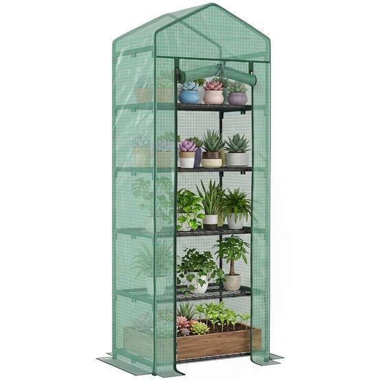 Serre verticale acier jardin terrasse culture plantes 69x49x193cm vert - ComfortXL Outdoor Living - Image 1
