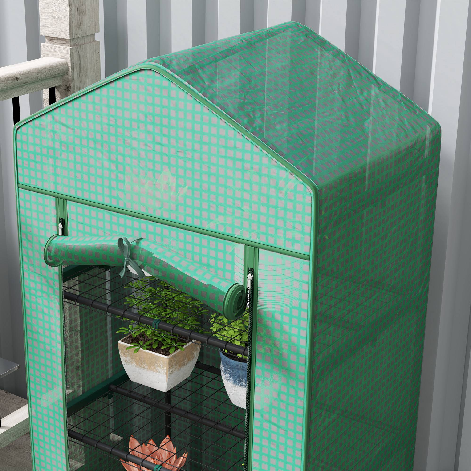 Serre verticale acier jardin terrasse culture plantes 69x49x193cm vert - ComfortXL Outdoor Living - Image 9