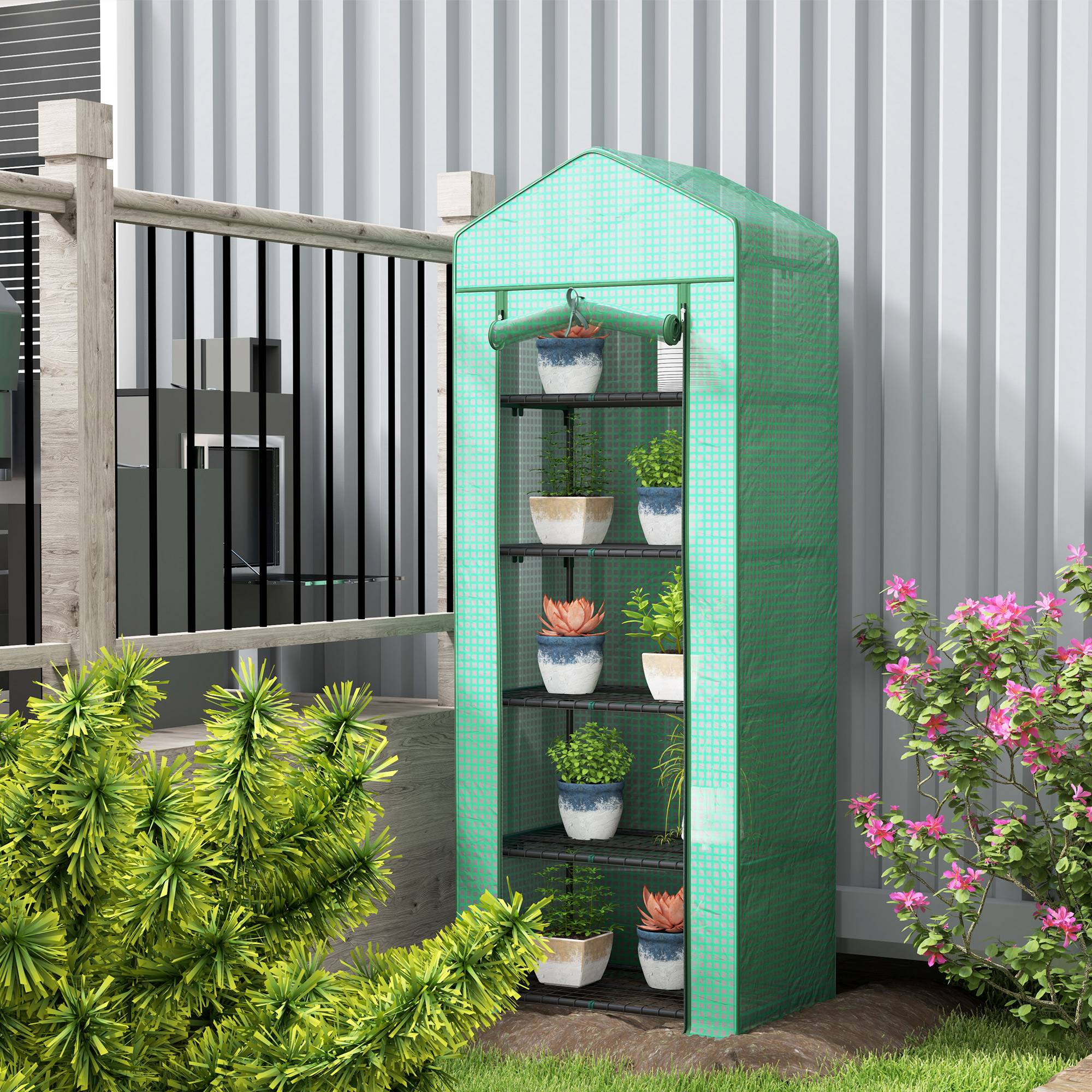 Serre verticale acier jardin terrasse culture plantes 69x49x193cm vert - ComfortXL Outdoor Living - Image 4