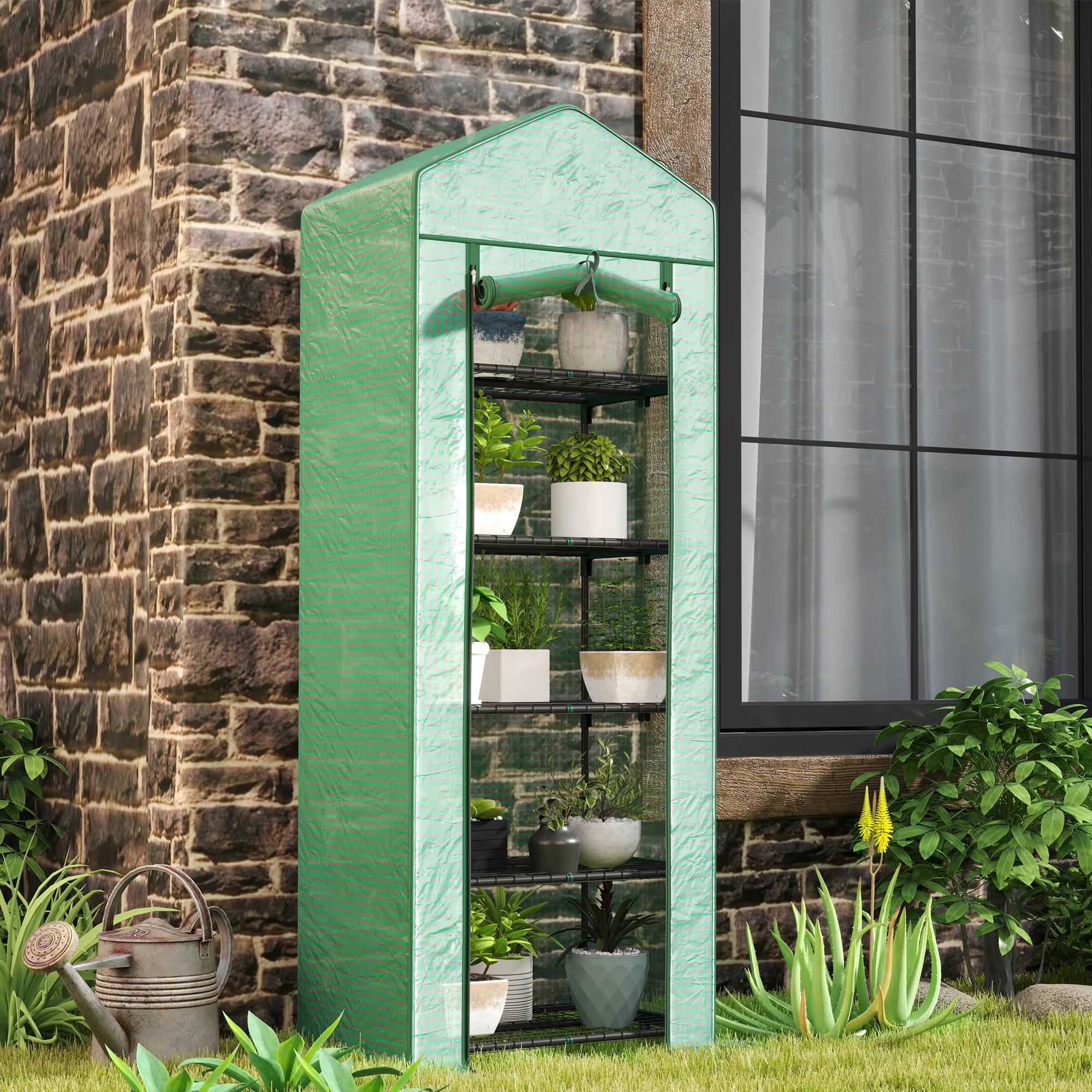 Serre verticale acier jardin terrasse culture plantes 69x49x193cm vert - ComfortXL Outdoor Living - Image 3
