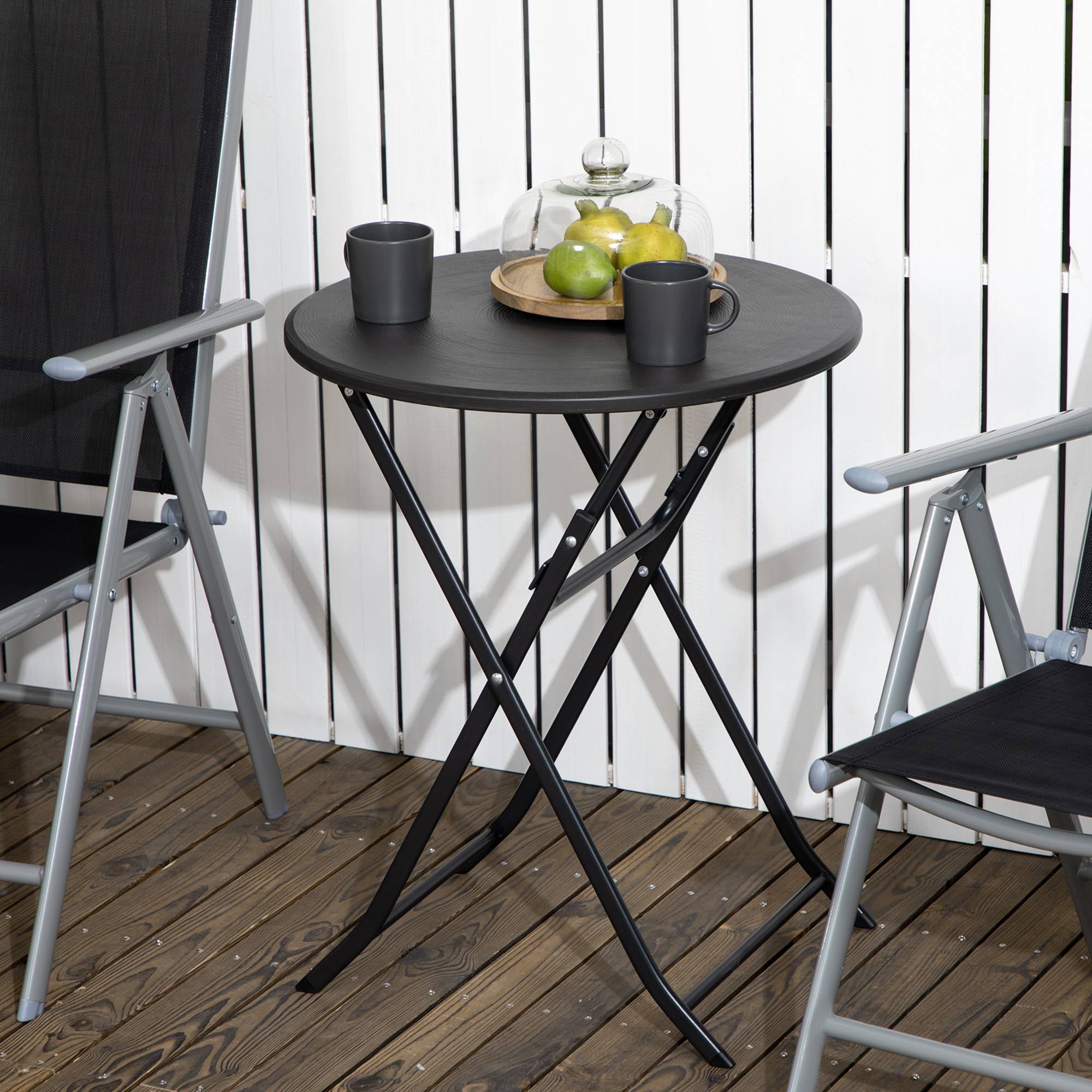 Sans Marque - Table basse extérieure pour 2 personnes, table de jardin ronde avec structure en acier, Ø 60 x 73H cm, gris foncé - Image 4