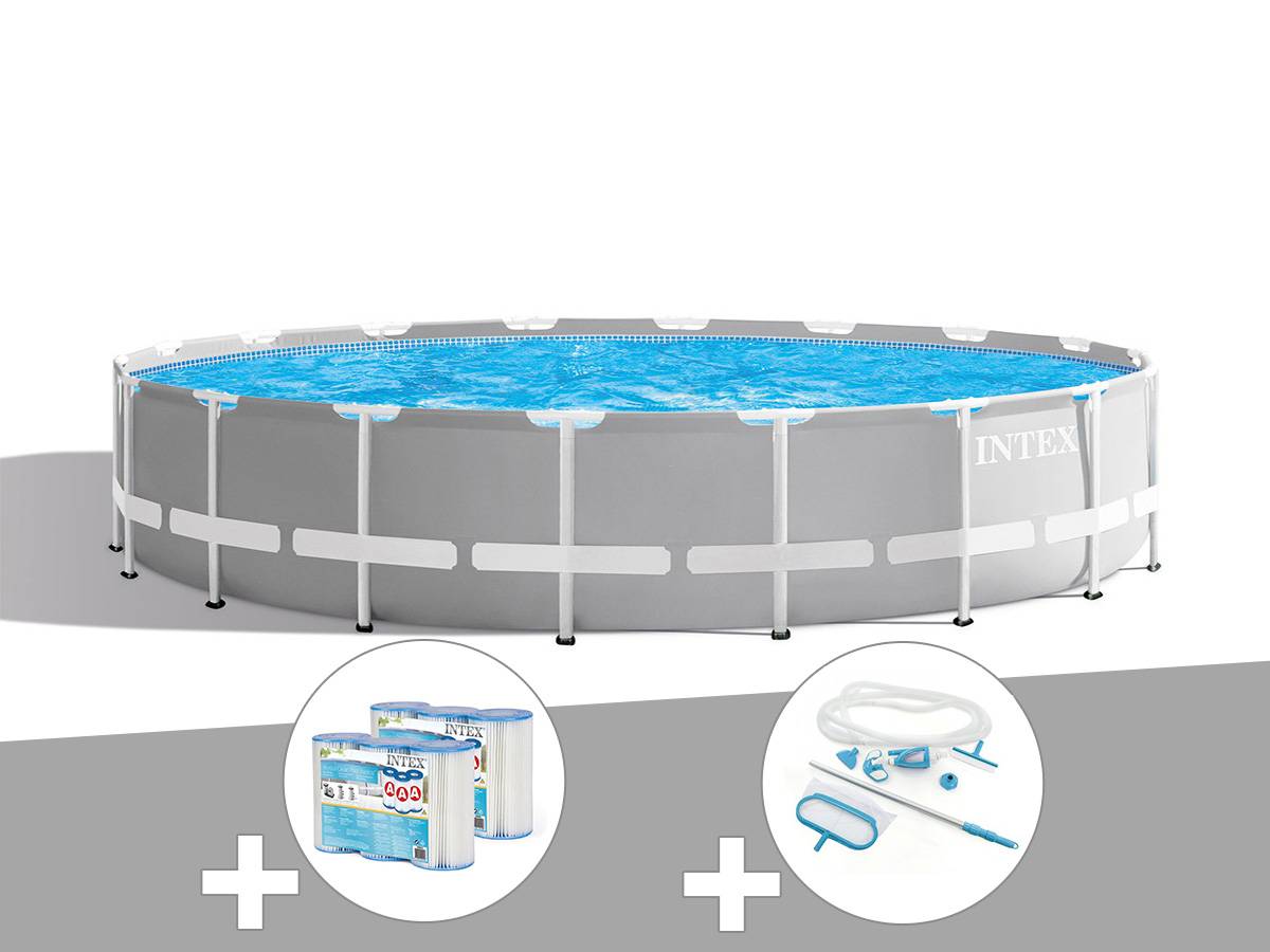 Kit piscine tubulaire Intex Prism Frame ronde 5,49 x 1,22 m + 6 cartouches de filtration + Kit d'entretien