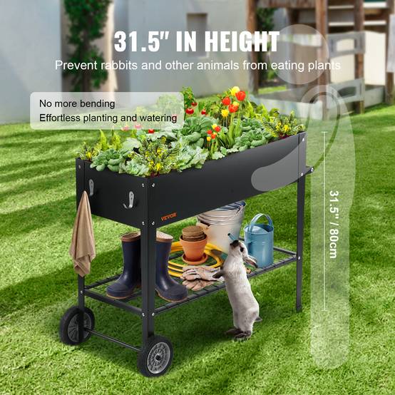 VEVOR Jardinière métal galvanisé 110x49,5x80 cm, pieds. Fleurs, légumes, argent. - Image 6