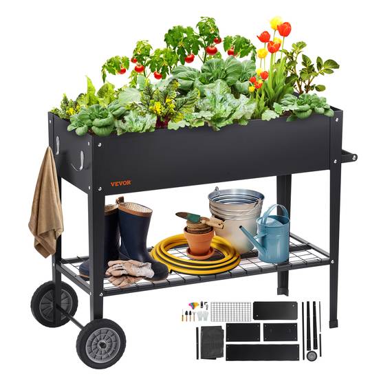 VEVOR Jardinière métal galvanisé 110x49,5x80 cm, pieds. Fleurs, légumes, argent. - Image 1